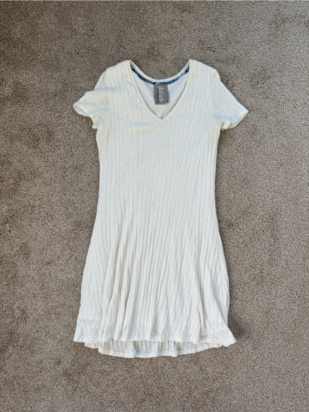 dolan / Anthropologie Cream Ribbed Knit short sleeved dress size Small